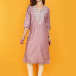 V-Mart Women Yoke Design Thread Work Round Neck Straight Kurta-12