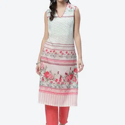 Biba Women Green Floral Printed Thread Work Kurta-image-10