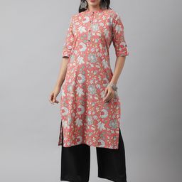 Divena Mandarin Collar Floral Printed Cotton Kurta-image-52
