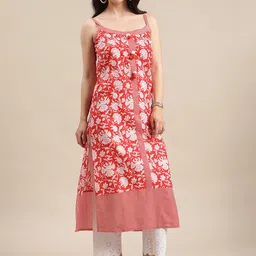 Varanga Women Rust & White Floral Printed Pure Cotton Kurta-16
