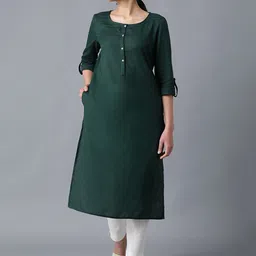 W Women Cotton Yoke Design Thread Work A-Line Kurta-image-53
