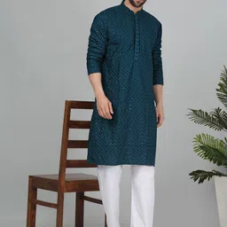 KRAFT INDIA Ethnic Motifs Embroidered Sequined Cotton Straigth Kurta-picture-44