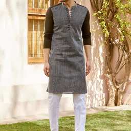 See Designs Striped Woven Design Thread Work Cotton Straight Kurta-picture-53