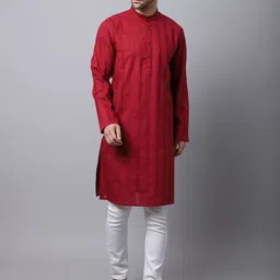 even Men Maroon Striped Straight Cotton Kurta-picture-32