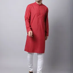 even Men Red Checked Woven Design Kurta-7