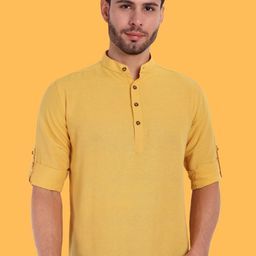 Springberry Mandarin Collar Roll-Up Sleeves Pure Cotton Straight Short Kurta-picture-45