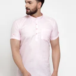 Kaifoo Men Pink Solid Cotton Blend Short Kurta-6