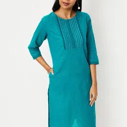 max Women Teal Thread Work Kurta-image-37