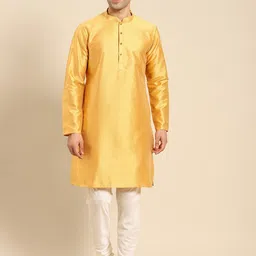 Amodh by Kisah Men Mustard Yellow Woven Design  Kurta-image-65