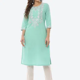 Rangriti Women Green Ethnic Motifs Embroidered Thread Work Kurta-image-41