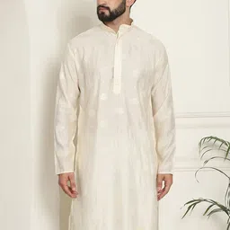 SOJANYA Geometric Embellished Sequinned Mandarin Collar Cotton Silk Straight Kurta-54