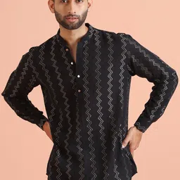 KISAH Men Geometric Embroidered Thread Work Short Kurta-picture-33