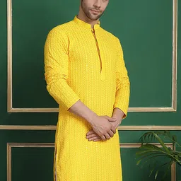 Anouk Yellow Ethnic Motifs Embroidered Mandarin Collar Straight Kurta-image-94