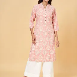 RANGMANCH BY PANTALOONS Mandarin Collar Printed Pure Cotton Straight Kurta-picture-51