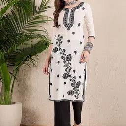 Anouk Floral Embroidered Thread Work Regular Straight Kurta-image-40