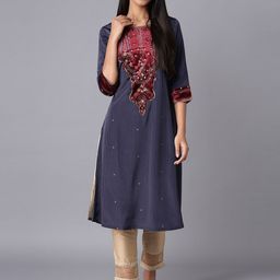 WISHFUL Women Blue Embroidered Thread Work Kurta-image-37