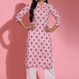 Poshak Hub Floral Embroidered Chikankari Mandarin Collar Cotton Straight Kurta-image-44