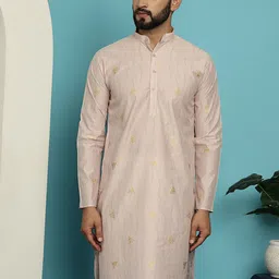SOJANYA Geometric Woven Design Silk Cotton Mandarin Collar Kurta-picture-10