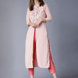 Vishudh Women Peach-Coloured Embroidered Thread Work Kurta-image-36