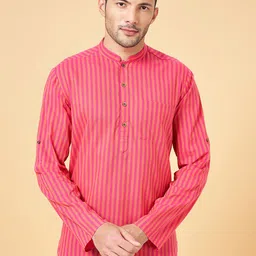 indus route by Pantaloons Men Pink Thread Work Kurta-38