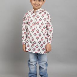 Lil Peacock Boys Printed Thread Work Kurta-image-48