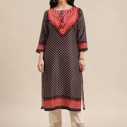 Varanga Women Black Ethnic Motifs Printed Thread Work Kurta-17