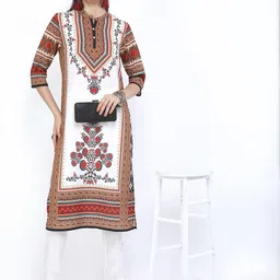 Vishudh Women White & Red Ethnic Motifs Printed Kurta-5