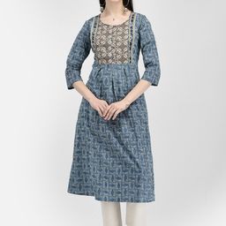 Span Ethnic Motifs Printed Thread Work cotton A-Line Kurta-50
