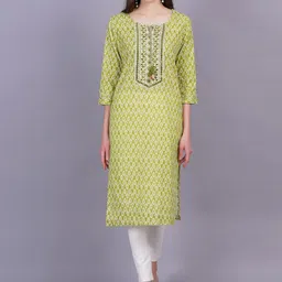 JC4U Ethnic Motifs Printed Tie-Up Neck Mirror Work Detailed Cotton Straight Kurta-picture-24