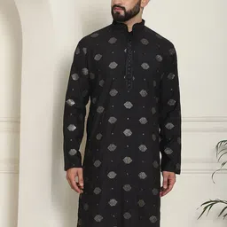 SOJANYA Geometric Embellished Sequinned Mandarin Collar Cotton Silk Straight Kurta-picture-13