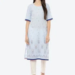 Rangriti Women Blue Ethnic Motifs Printed Thread Work Kurta-17