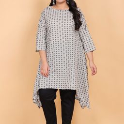 LastInch Women Grey Floral Printed Cotton Kurta-image-105