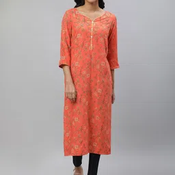 AURELIA Flloral Printed V-Neck Straight Kurta-image-53