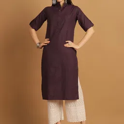 Sayesha Woven Design Mandarin Collar Roll Up Sleeves Pure Cotton Straight Kurta-58