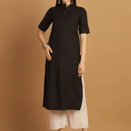 Sayesha Woven Design Mandarin Collar Roll Up Sleeves Pure Cotton Straight Kurta-picture-20