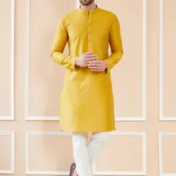 See Designs Long Sleeves Mandarin Collar Cotton Thread Work Kurta-image-0