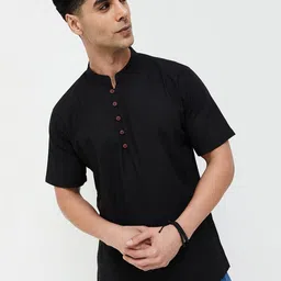 Melange by Lifestyle Mandarin Collar Cotton Straight Short Kurta-37