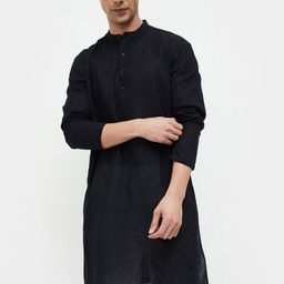 Melange by Lifestyle Woven Design Mandarin Collar Cotton Straight Kurta-image-97