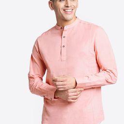 Blue Buddha Woven Design Thread Work Cotton Mandarin Collar Long Sleeves Straight Kurta-image-14