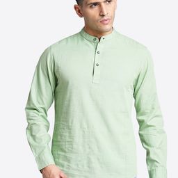 Blue Buddha Thread Work Cotton Mandarin Collar Long Sleeves Straight Kurta-image-53