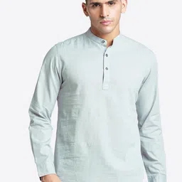 Blue Buddha Thread Work Cotton Mandarin Collar Long Sleeves Straight Kurta-image-58