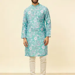 Manyavar Floral Thread Work Mandarin Collar Kurta-image-13