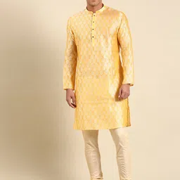 Amodh by Kisah Ethnic Motifs Woven Design Mandarin Collar Dupion Silk Kurta-image-63