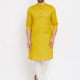even Men Yellow Striped Thread Work Kurta-image-90