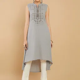 Soch Mandarin Collar Ethnic Motifs Yoke Design High Low Cotton Kurta-picture-23
