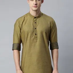 Cross Court Geometric Woven Design Mandarin Collar Cotton Short Straight Kurta-picture-45