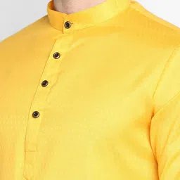 DEVOILER Men's Self Design Yellow Cotton Kurta image 2
