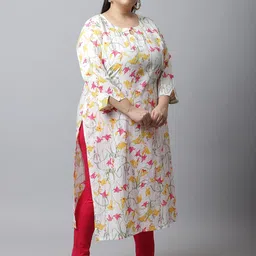 Rajnandini Women Plus Size White & Pink Floral Printed Kurta image 3