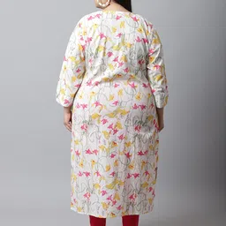 Rajnandini Women Plus Size White & Pink Floral Printed Kurta image 4