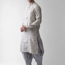 KISAH Men Grey Thread Work Kurta image 4